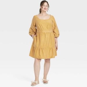 Ava & Viv mustard balloon Aline Dress 1X ties in back